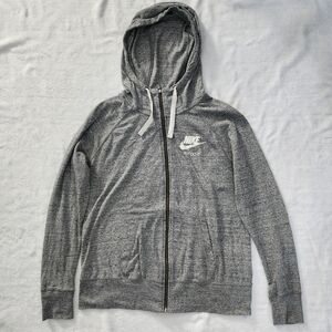 Y2K Nike Blue Tag Heather Grey Full-Zip Pullover Hoodie Women's Size Large‎